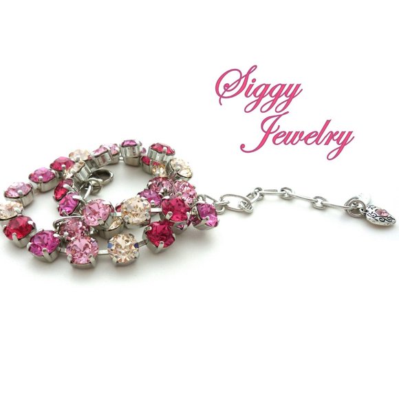 Swarovski Crystal 8mm Pink Ombre Tennis Necklace, Assorted Finish Options - Picture 5 of 5